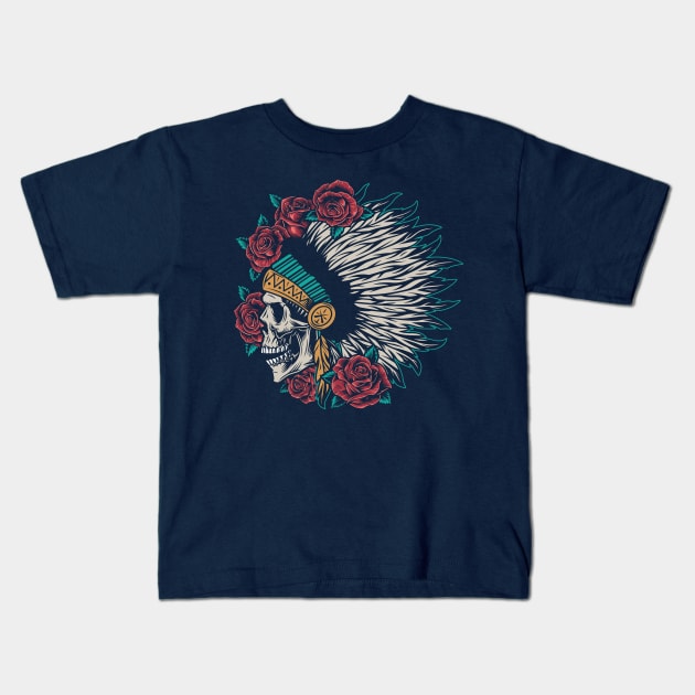 Indian skull roses Kids T-Shirt by Falden